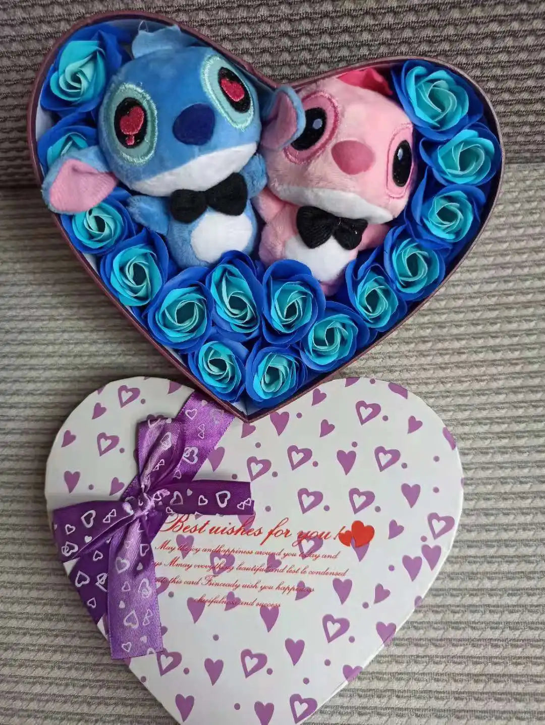 Disney Lilo & Stitch Plush Doll with Rose Bouquet – Gift Box & Flower Arrangement for Valentine’s & Christmas