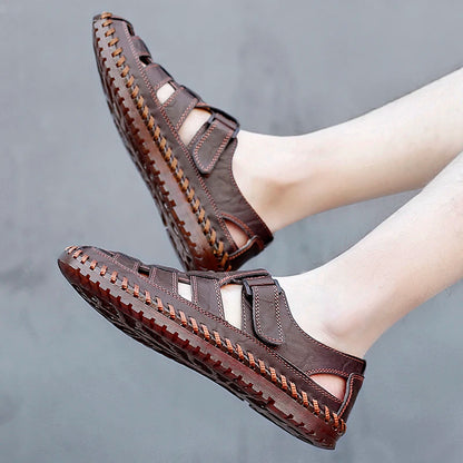 Genuine Leather Roman Men's Sandals - Summer Business Casual Outdoor Beach Wading Slippers Shoes Size 38-47