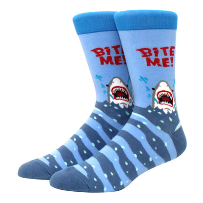 Men's Colorful Combed Cotton Jacquard Crew Socks - Striped Business Casual Dress Socks