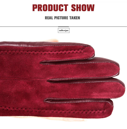 Women’s Winter Touch Gloves – 50% Genuine Leather & 50% Suede, Colorful Warm Leather Gloves