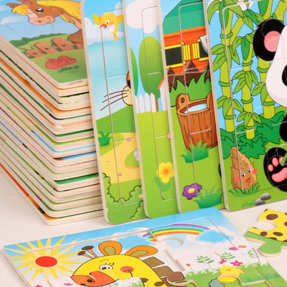 Hot Sale 9/12-Piece Wooden Puzzle Set — Cartoon Vehicles & Animals Educational Learning Toys for Kids, Perfect Gift