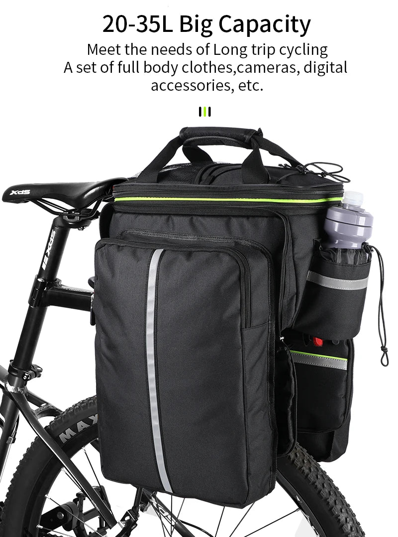 WEST BIKING 3-in-1 Waterproof Bike Trunk Bag — Large Capacity MTB & Road Bicycle Saddle Seat Panniers, Travel Luggage Carrier