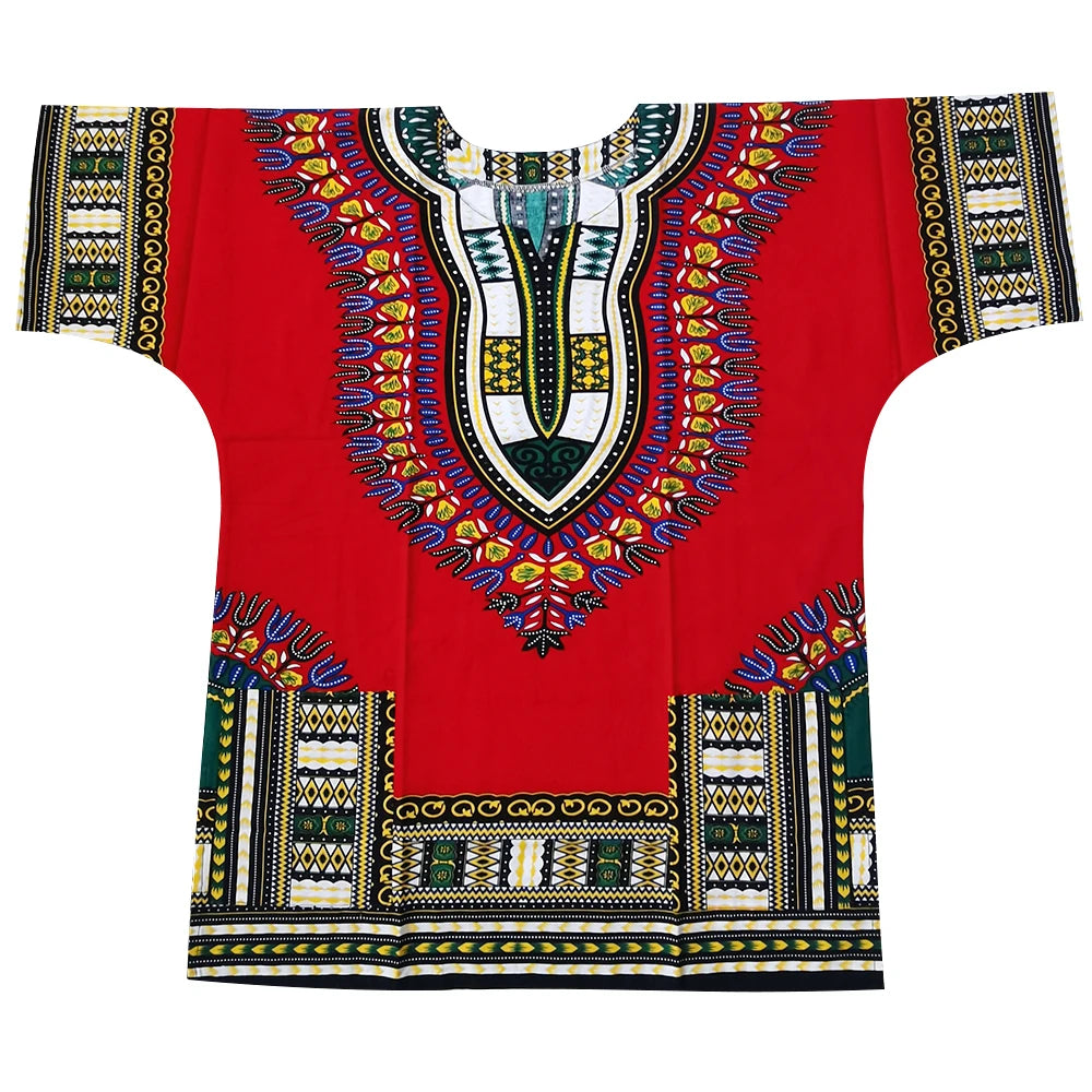 African Dashiki Cotton T-Shirt - Traditional Printed Unisex Fashion Top with Vibrant Ethnic Style Design