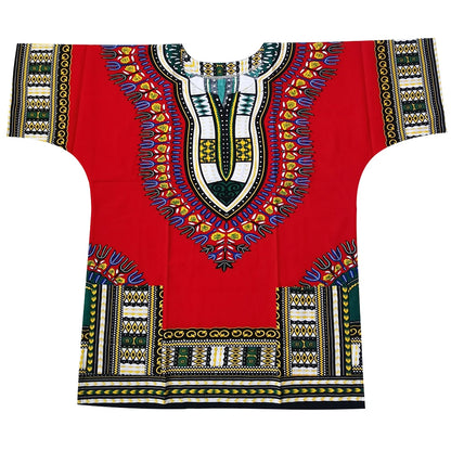African Dashiki Cotton T-Shirt - Traditional Printed Unisex Fashion Top with Vibrant Ethnic Style Design