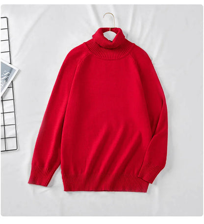 Plus Size 170Kg Women's Turtleneck Knitted Sweater – Loose Fit Pullover, Bust 160cm, Black/Red, 5XL-10XL
