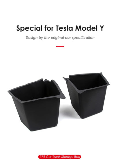 Futhope Car Trunk Side Storage Box for Tesla Model Y 2018-2024 – Hollow Cover Organizer with Flocking Mat & Partition Board