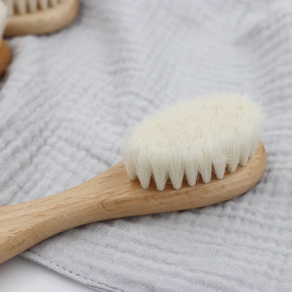Natural Baby Hair Brush Set - Soft Wool Brush and Beech Wooden Comb for Kids Hair Care