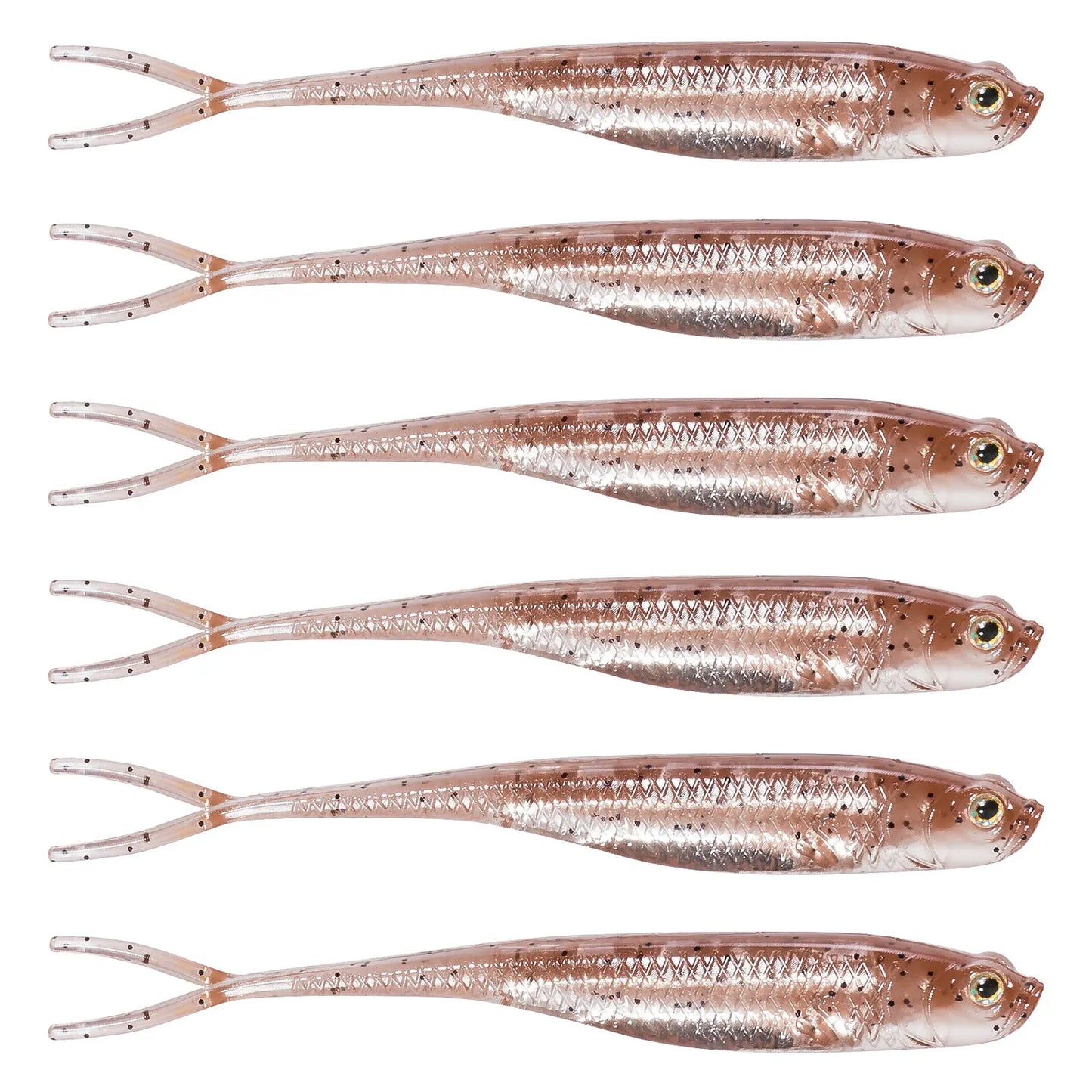 Dr.Fish 5/6pcs Soft Fishing Lures — Saltwater Silicone Fork Tail Drop Shot Baits for Bass, Trout, Pike, Walleye, Weedless
