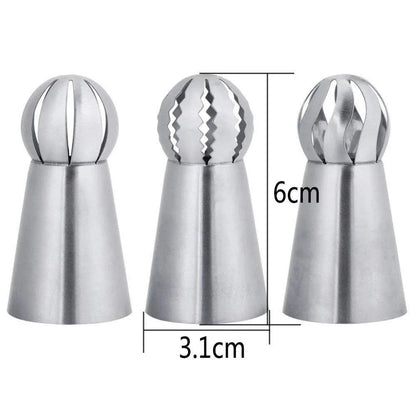 Russian Piping Nozzle - 3 Styles Sphere Ball Icing Tips for Confectioners, Pastry, Sugarcraft, Cupcake Decorating, and Kitchen Bakeware Tools