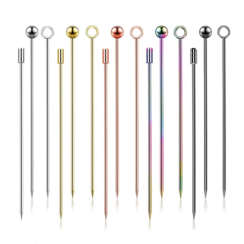 10PCS Stainless Steel Cocktail Picks - Fruit Sticks & Drink Stirring Sticks in Circle, Ball, and Hat Shapes