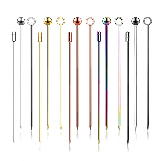 10PCS Stainless Steel Cocktail Picks - Fruit Sticks & Drink Stirring Sticks in Circle, Ball, and Hat Shapes