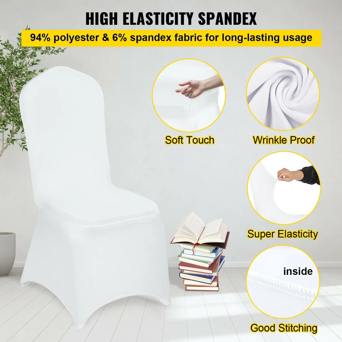 SucceBuy Wedding Chair Covers – 12/30/50/100Pcs White Spandex Stretch Slipcovers for Banquet, Party & Dining
