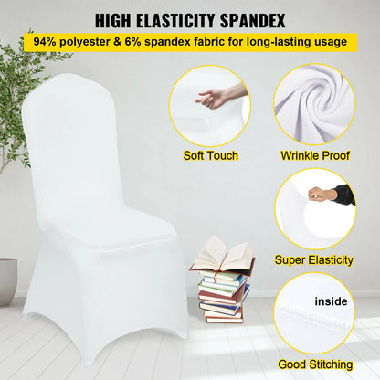 SucceBuy Wedding Chair Covers – 12/30/50/100Pcs White Spandex Stretch Slipcovers for Banquet, Party & Dining