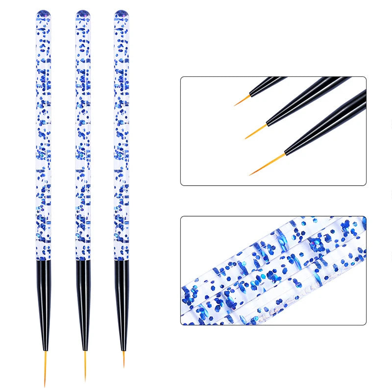 3PCS Acrylic French Nail Art Painting Pens - Slim Line Drawing Brushes for 3D Tips, UV Gel & Manicure Designs