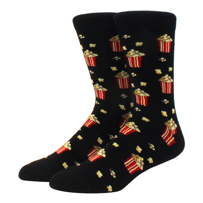 Men's Colorful Combed Cotton Jacquard Crew Socks - Striped Business Casual Dress Socks