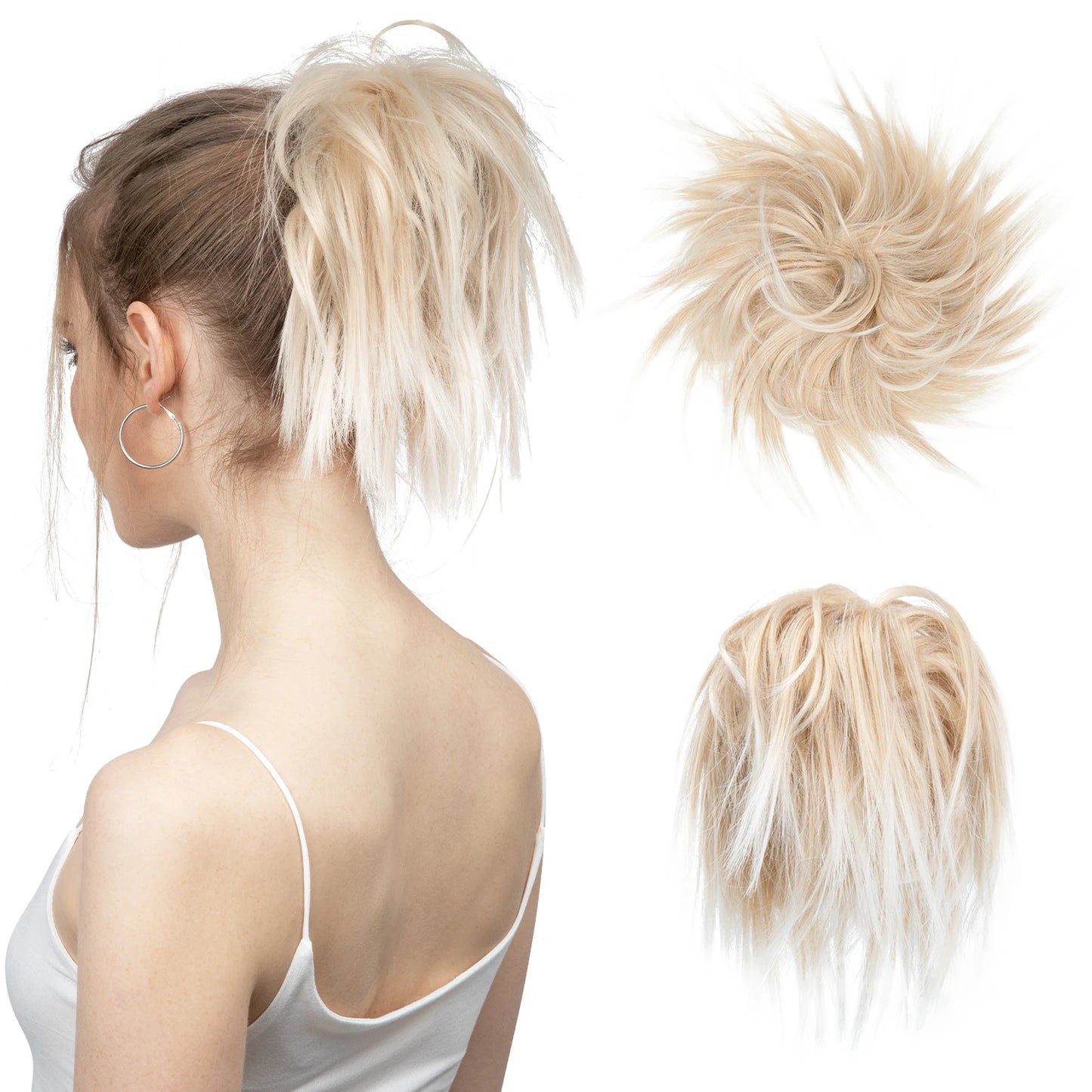 Synthetic Fake Hair Messy Bun Chignon – Elastic Scrunchy Curly Hairpiece, Flexible Band SARLA Synthetic Extension