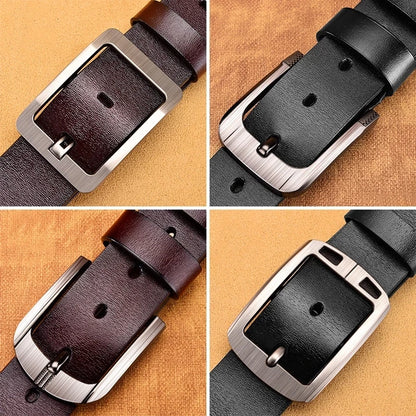 Genuine Leather Men's Belt - High Quality Cowhide Buckle Jeans Belt Casual Business Cowboy Waistband Fashion Accessory