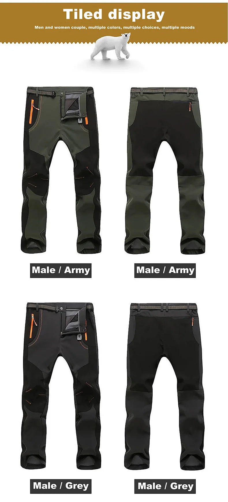 LNGXO Men’s Fleece Hiking Pants – Thick Warm Winter Waterproof & Windproof Soft Shell Ski, Trekking, and Camping Trousers