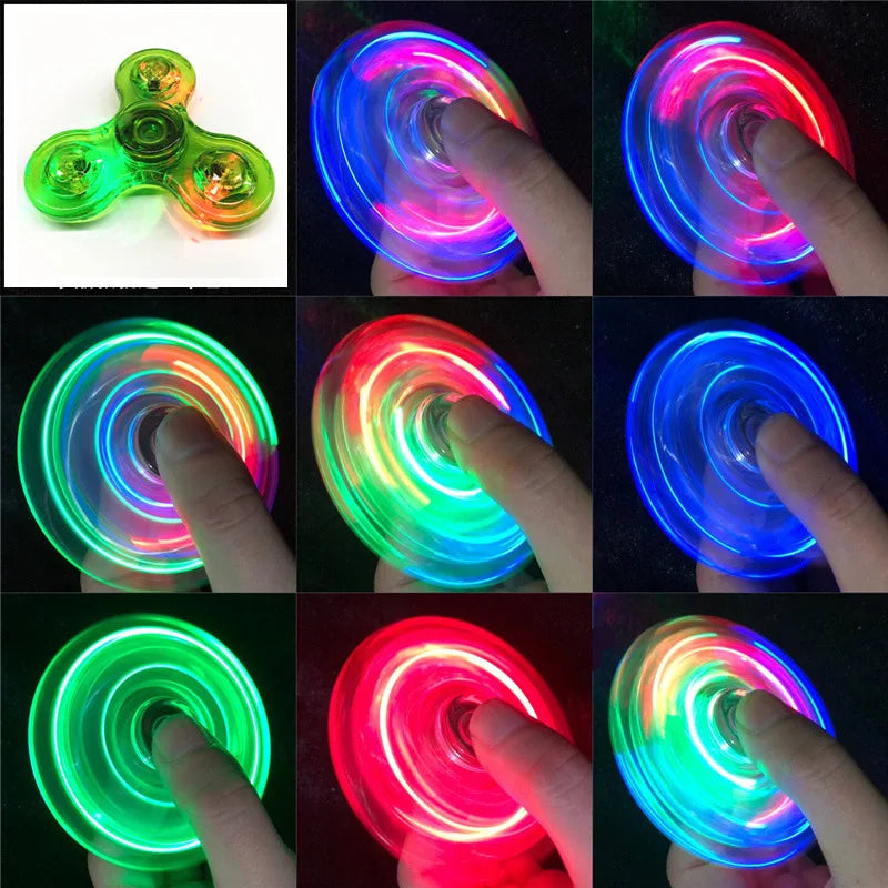 Crystal LED Fidget Spinner — Glow-in-the-Dark Hand Spinner Toy — EDC Kinetic Stress Relief for Kids