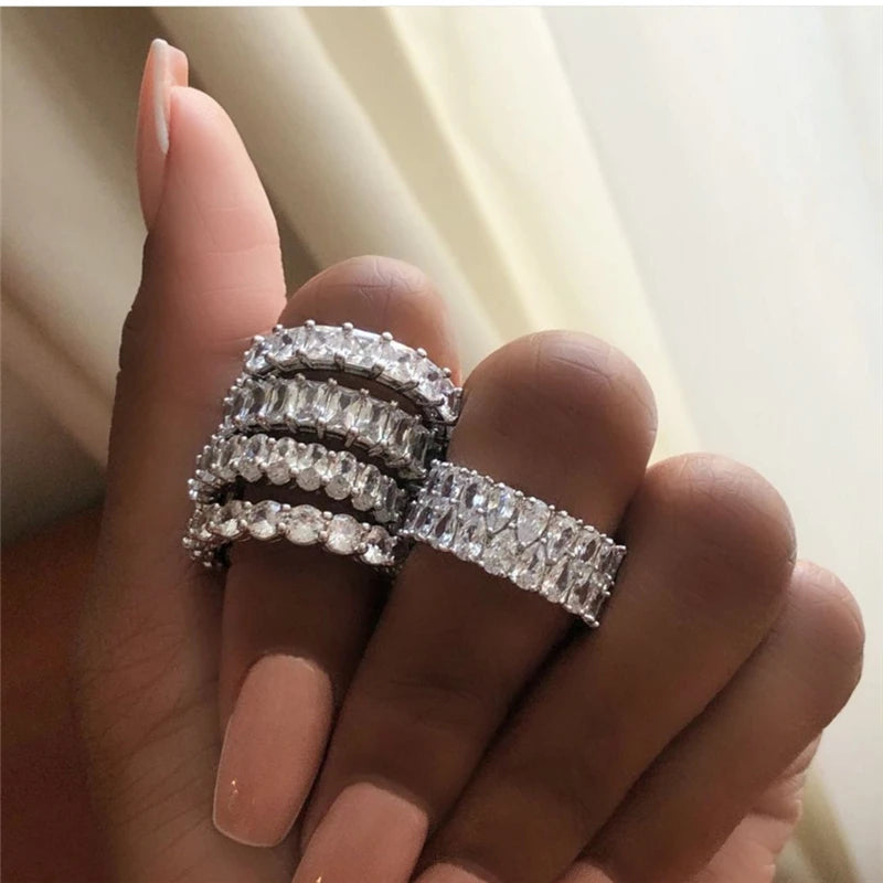 925 Sterling Silver Eternity Band Ring - CZ Diamond Promise Engagement Wedding Jewelry for Women & Men