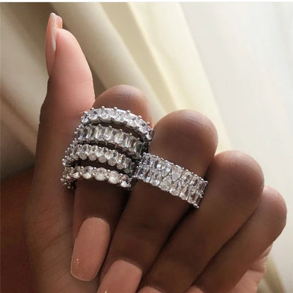 925 Sterling Silver Eternity Band Ring - CZ Diamond Promise Engagement Wedding Jewelry for Women & Men