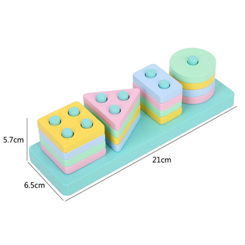 Montessori Wooden Building Blocks – Early Learning Educational Color & Shape Puzzle Toys for Kids