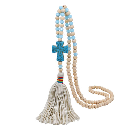 Wooden Bead Tassel Long Necklace - Bohemian Summer Beach Sweater Chain for Women | Mother's Day Gift