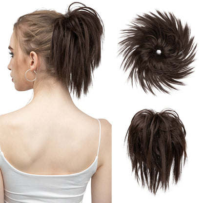 Synthetic Fake Hair Messy Bun Chignon – Elastic Scrunchy Curly Hairpiece, Flexible Band SARLA Synthetic Extension