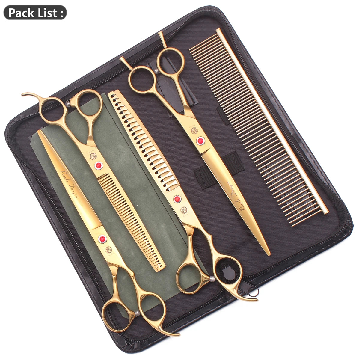 8-inch Purple Dragon Japan 440C Dog Grooming Scissors – Curved Chunker & Thinning Shears with Case (Model Z3015)