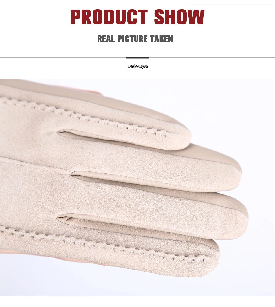 Women’s Winter Touch Gloves – 50% Genuine Leather & 50% Suede, Colorful Warm Leather Gloves