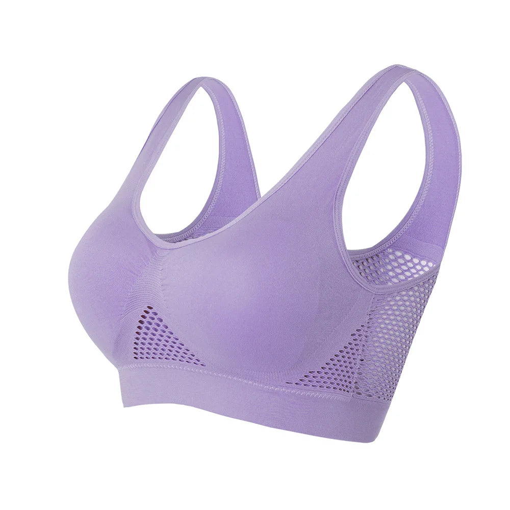 Women’s Hollow Out Sports Bra – Padded Seamless Yoga & Gym Top, M-6XL Athletic Vest
