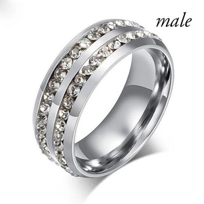 Couple CZ Crystal Rings Set - Marquise Cut Stainless Steel Love Rings with Two Row Zircon Design for Men & Women