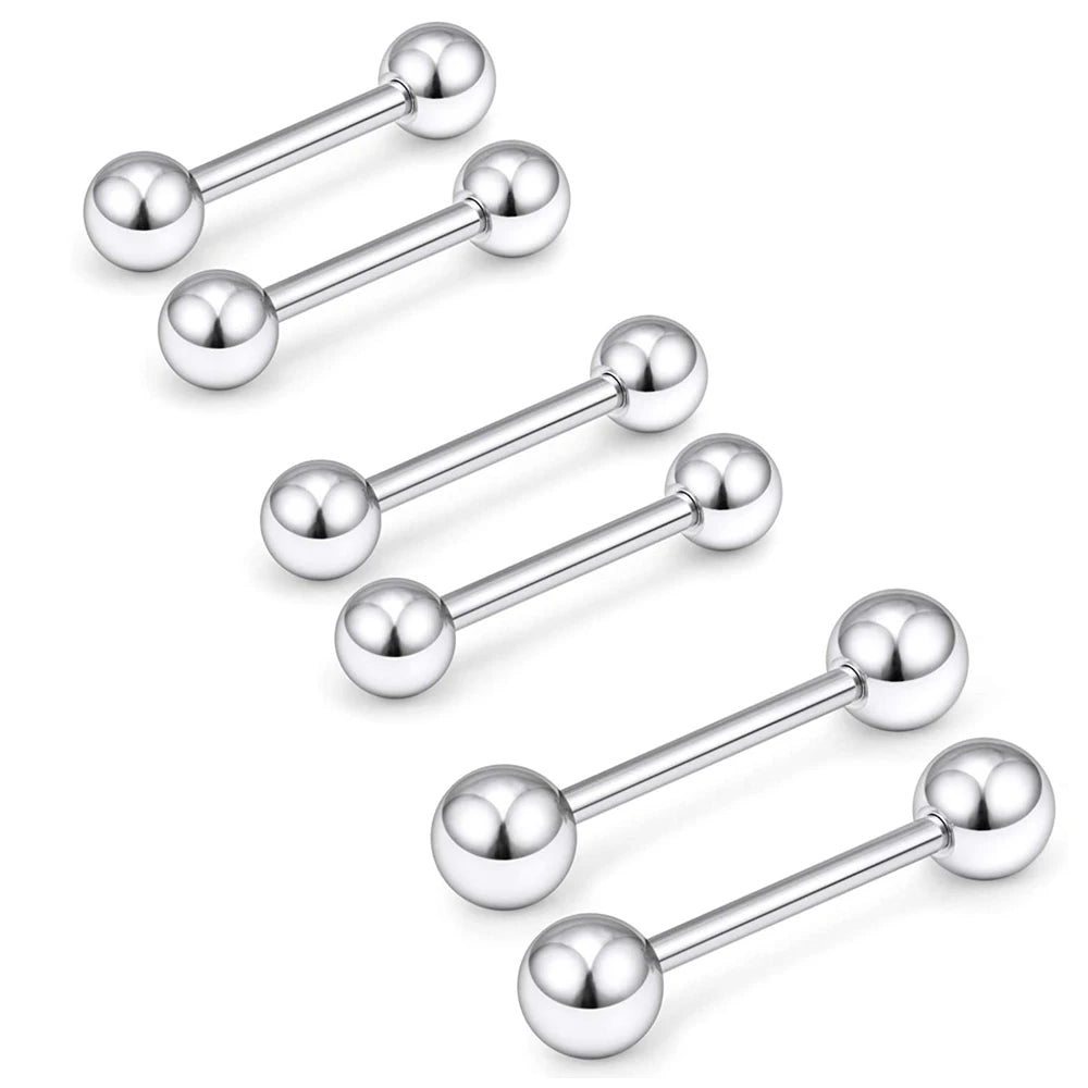 16pcs Stainless Steel Piercing Barbells - 14G Nipple Rings Tongue Rings Straight Bar Jewelry for Women Men