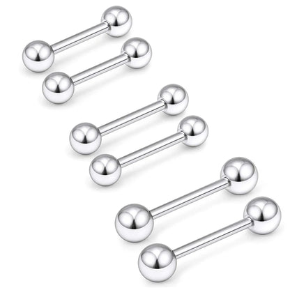 16pcs Stainless Steel Piercing Barbells - 14G Nipple Rings Tongue Rings Straight Bar Jewelry for Women Men