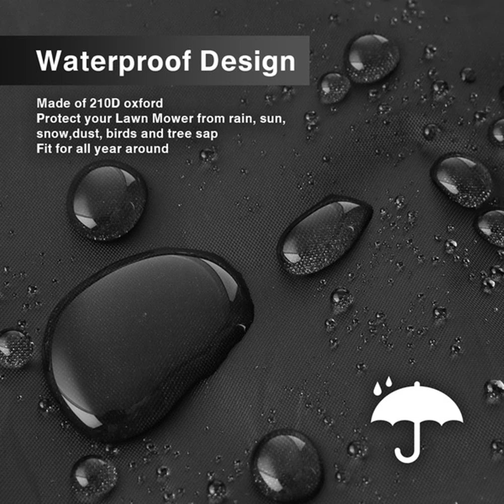210D Outdoor Lawn Mower Cover - Waterproof UV-Resistant Oxford Cloth with Drawstring, Universal Black Protective Cover