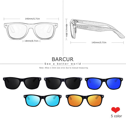 BARCUR Black Walnut Wood Polarized Sunglasses for Men – High-Quality Square UV400 Eyewear with Original Box