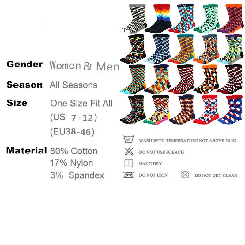 Men’s Funny Argyle Diamond Pattern Cotton Socks – Large Size 3D Geometric Crew Tube Socks, Combed Cotton Casual Novelty Socks