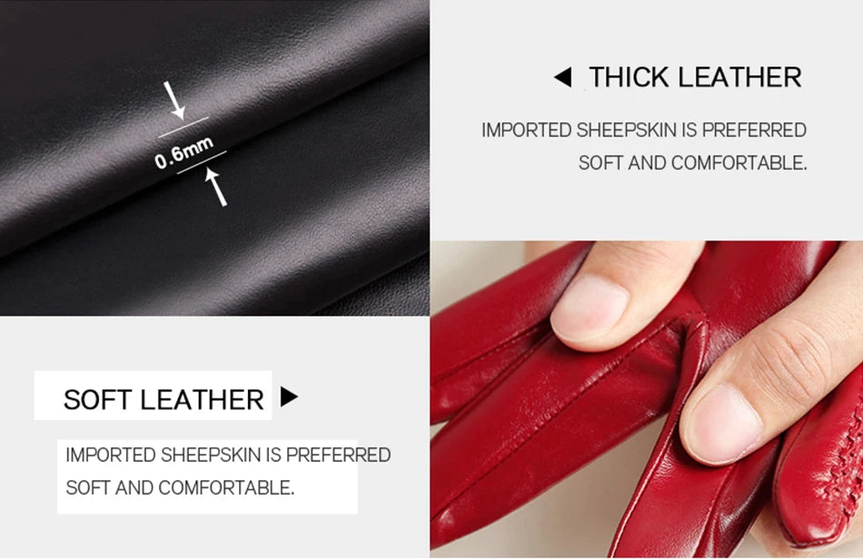 Women’s Winter Touch Gloves – 50% Genuine Leather & 50% Suede, Colorful Warm Leather Gloves