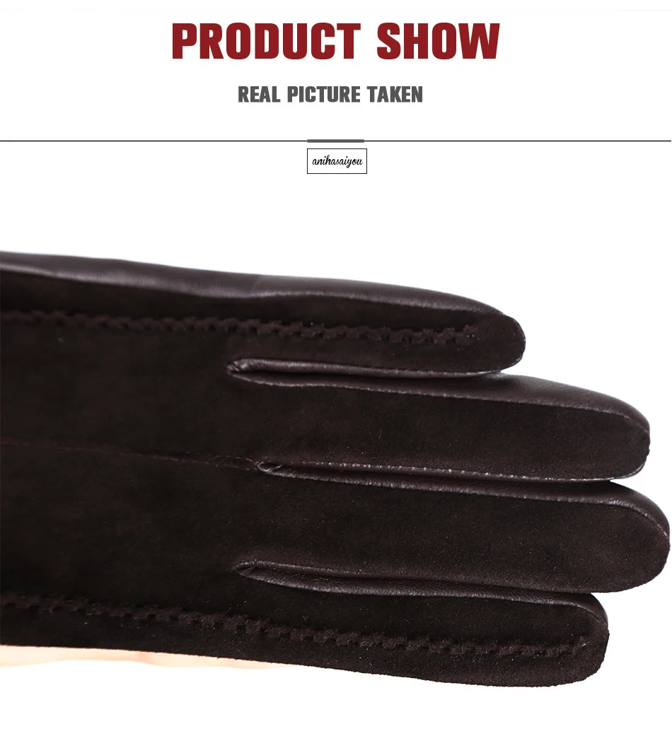 Women’s Winter Touch Gloves – 50% Genuine Leather & 50% Suede, Colorful Warm Leather Gloves