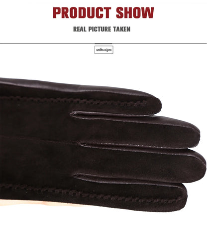Women’s Winter Touch Gloves – 50% Genuine Leather & 50% Suede, Colorful Warm Leather Gloves