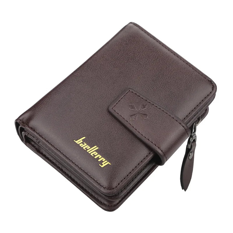 New Business Men’s Wallet — High-Quality PU Leather Zipper Card & Coin Holder, Vintage Male Purse