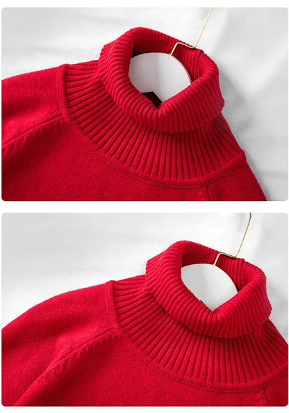Plus Size 170Kg Women's Turtleneck Knitted Sweater – Loose Fit Pullover, Bust 160cm, Black/Red, 5XL-10XL