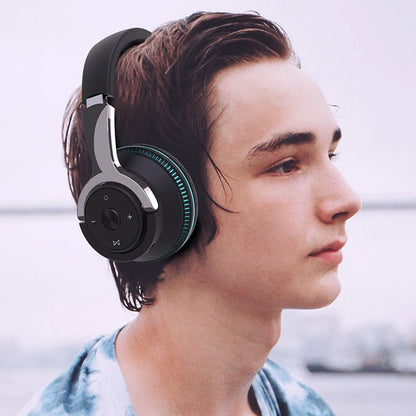 Bluetooth Headphones with Noise Reduction, Wireless Headset for Phones and PC, Gaming Headset with Heavy Bass and Colorful LED Lights