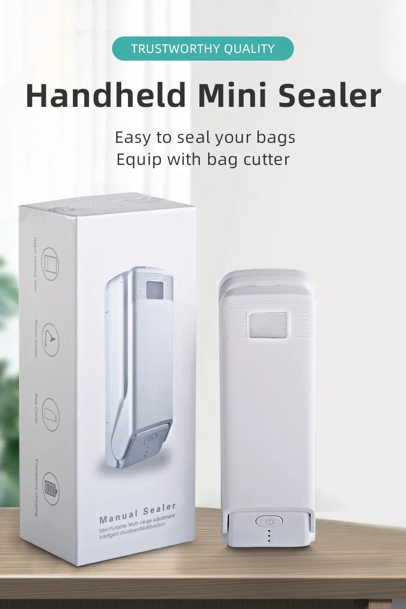 saengQ Mini Portable Bag Sealer – Multi-Function Home Plastic & Snack Storage Sealing Machine