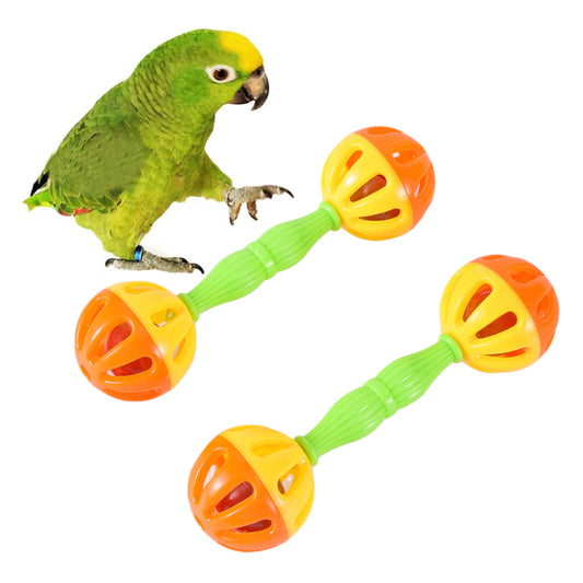 2PCS Parrot Chewing Toys – Bite-Resistant Double Head Bell Rattle Balls Interactive Bird Training Toys