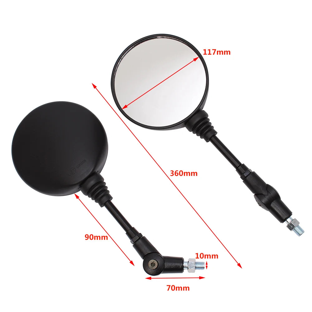 Universal Motorcycle Rearview Mirror 10mm (Black) — Folding Round Anti-Fall Side Mirror