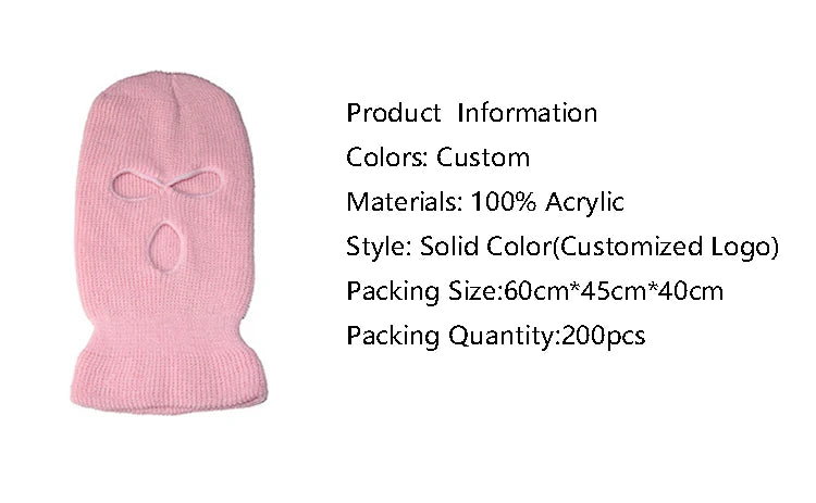 Motorcycle Windproof Full Face Knit Hat - Custom Ski Mask for Men, Warm Wool Balaclava with 3 Holes, Embroidered Winter Ski Mask