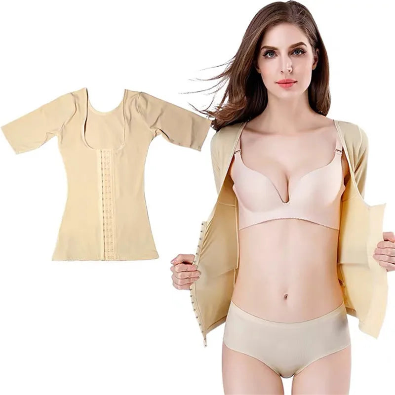 Women’s Seamless Short Sleeve Shapewear Top – Tummy Control Waist Cincher Body Shaper Undershirt Blouse