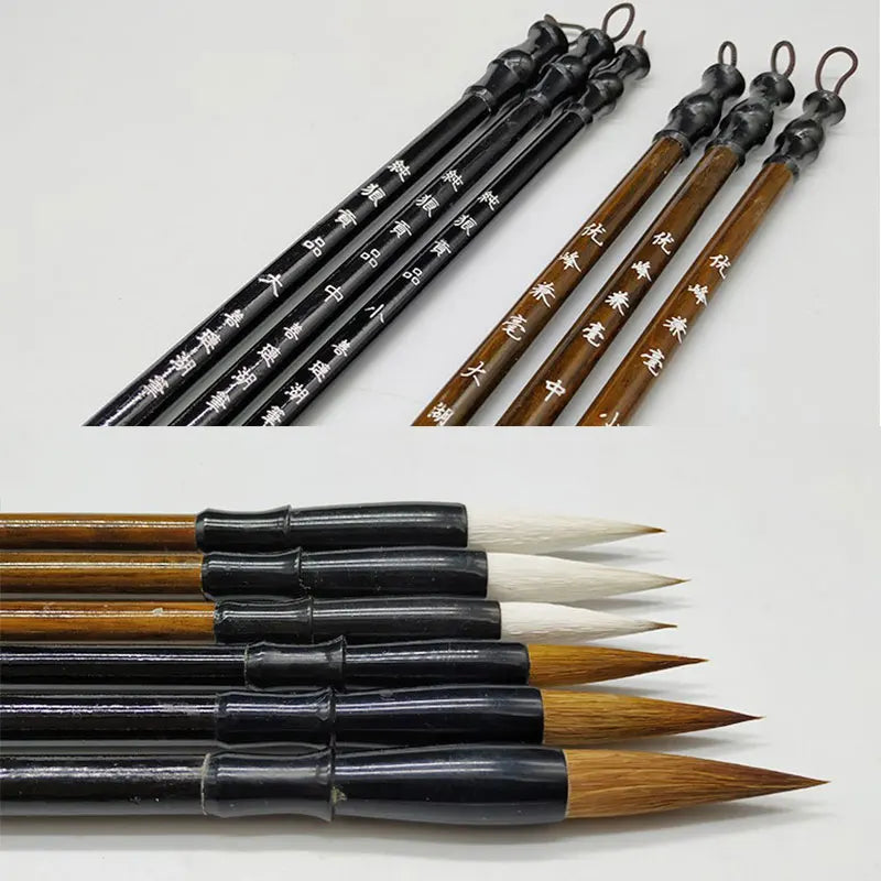 3/6Pcs Woolen Calligraphy Brush Set – Brown Weasel Hair Chinese & Japanese Art Pens for Office & School