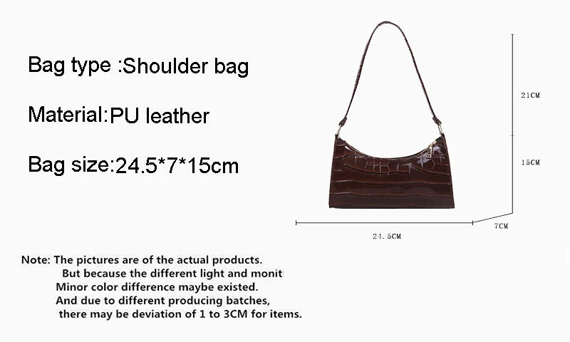 Fashion PU Leather Handbag for Women – Alligator Pattern Small Underarm Messenger Bag & Purse